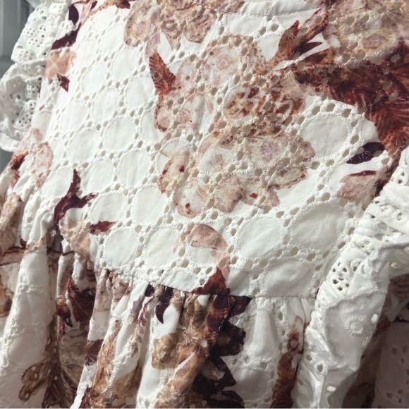 En Saison - Lace Burgundy Floral Print Cotton Babydoll Top - Size M - Picture 4 of 7